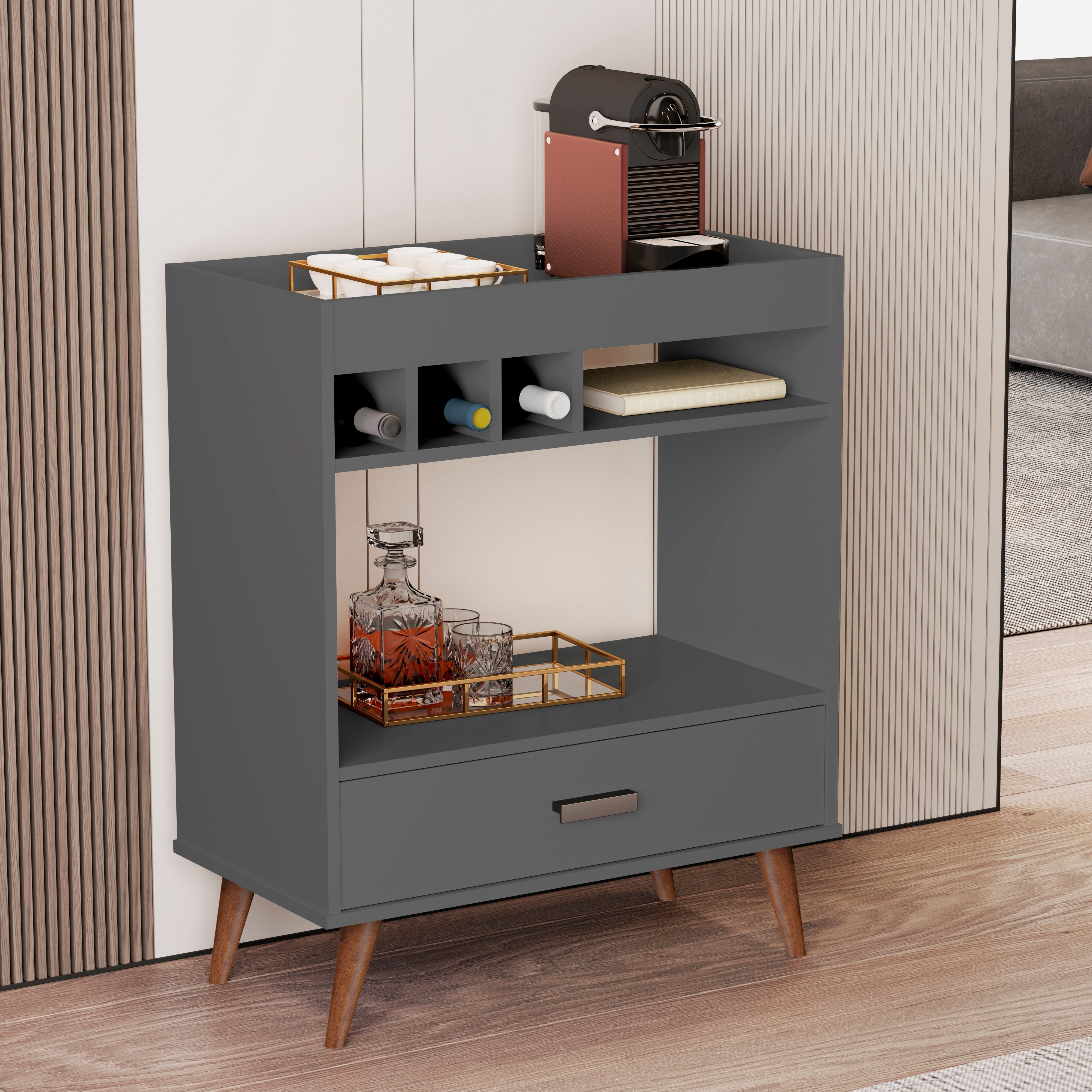 Boahaus Ashbourne Bar Cabinet with Wine Rack & Storage | Modern Design